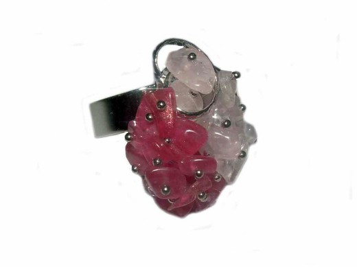 Anello mosaico in quarzo rosa/rodocrosite