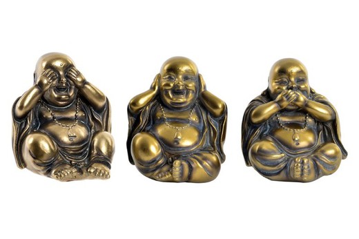 Les bouddhas voient, entendent et se taisent dorés