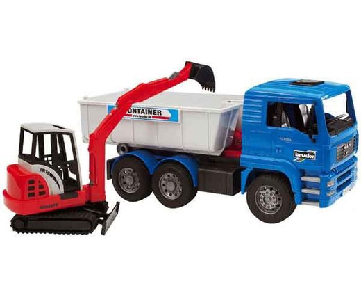 Camion Man TG410A c/container e miniescavatore Schaeff HR-16