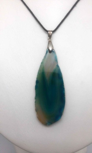 Pendentif plaque agate bleu turquoise