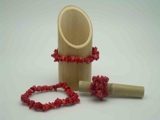 Conjunto pulsera y anillo coral bambu