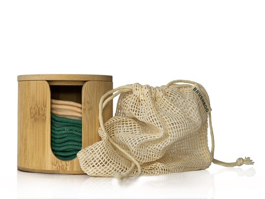 Discos desmaquillantes reutilizables con caja de bambu