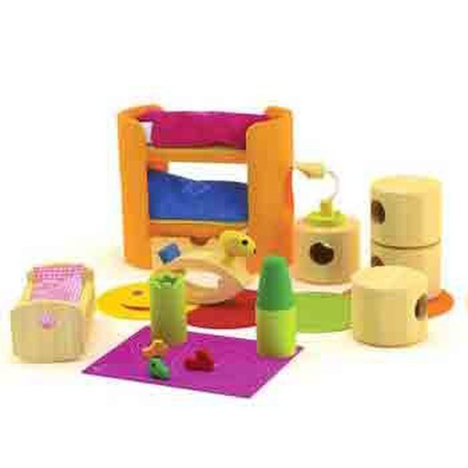 Dormitorio infantil para casa de muñecas de bambu