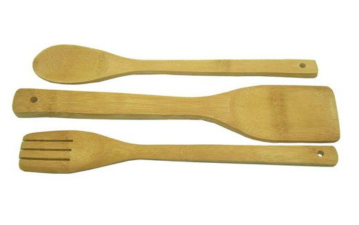 Juego accesorios de bambú cuchara+pala+tenedor