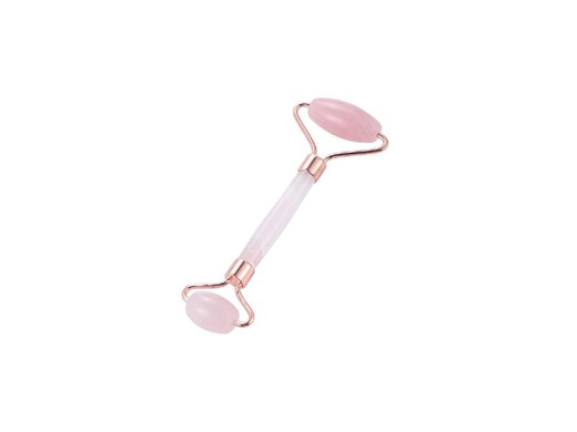 Massageador de quartzo rosa com rolo duplo