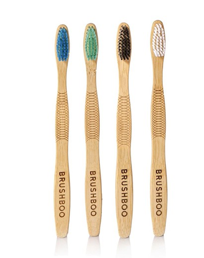 Pack 4 escovas de dentes para adultos Branco, Preto, Azul e Esmeralda