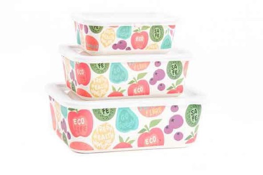 Conjunto de 3 recipientes de bambu Frutas