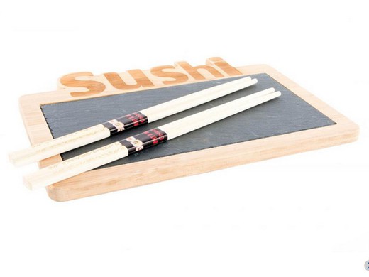 Set 3p Tabla sushi bambú y pizarra