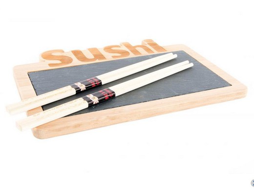 Conjunto de mesa de sushi 3p bambu e quadro-negro