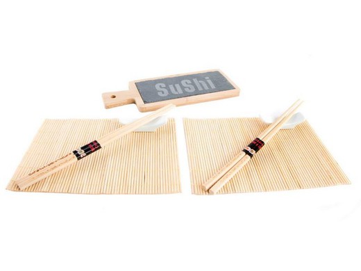 Conjunto de tábua de sushi de bambu e lousa 7p