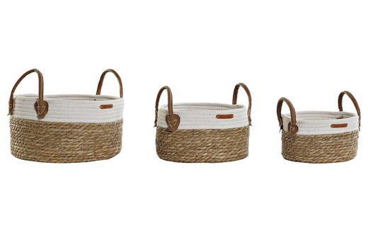 Set de 3 cestas pequeñas de fibra natural y algodón
