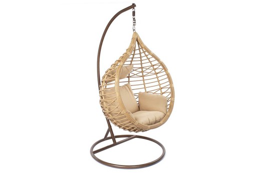 Poltrona sospesa in rattan sintetico beige