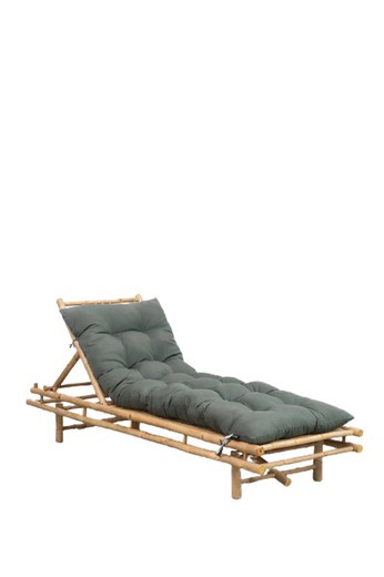 Tumbona de bambú reclinable con cojín verde