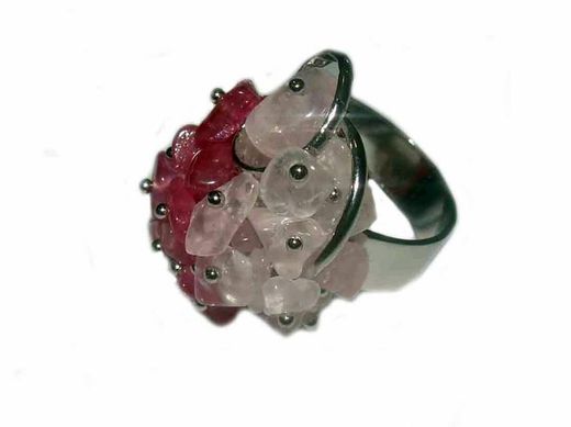 Anello mosaico in quarzo rosa/rodocrosite