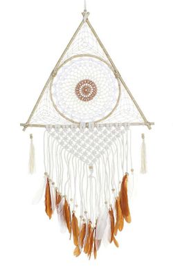 Attrape-rêves triangle blanc en rotin et crochet