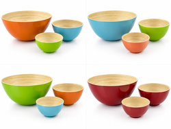 Set de 3 Bols en Bambou Naturel Colorés