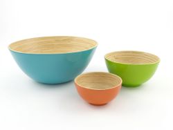 Set de 3 Bols en Bambou Naturel Colorés