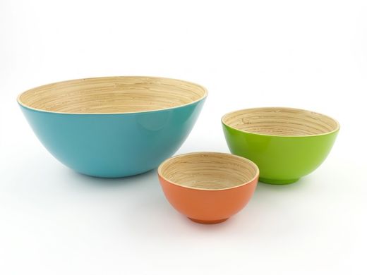 Set de 3 Bols en Bambou Naturel Colorés