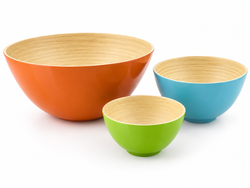 Set de 3 Bols en Bambou Naturel Colorés