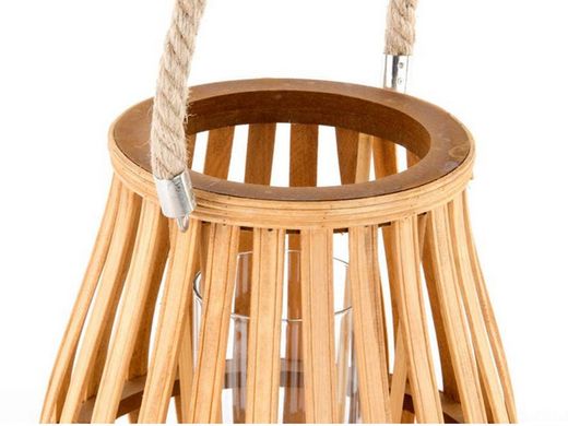 Portacandele in bambù con manico in corda