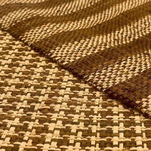 Rouleau tissu raphia rayé marron/naturel trame large 120 cm x 50 mtrs