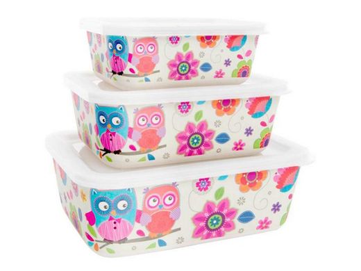 Set 3 contenants en bambou Hiboux