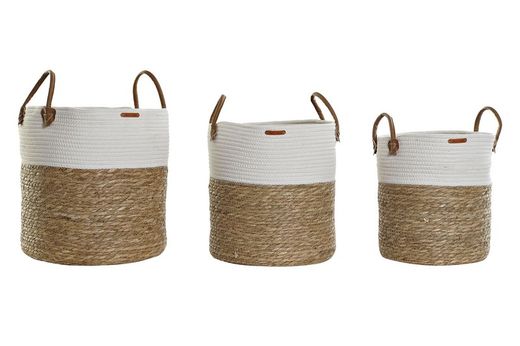 Set de 3 cestas grandes de fibra natural y algodón