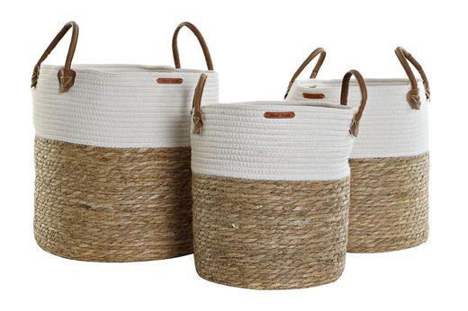 Set di 3 cestini grandi in fibra naturale e cotone