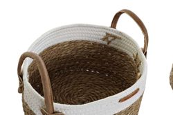 Set di 3 cestini in fibra naturale e cotone