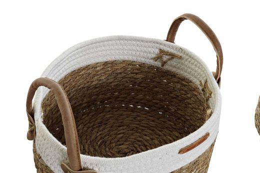 Set di 3 cestini in fibra naturale e cotone