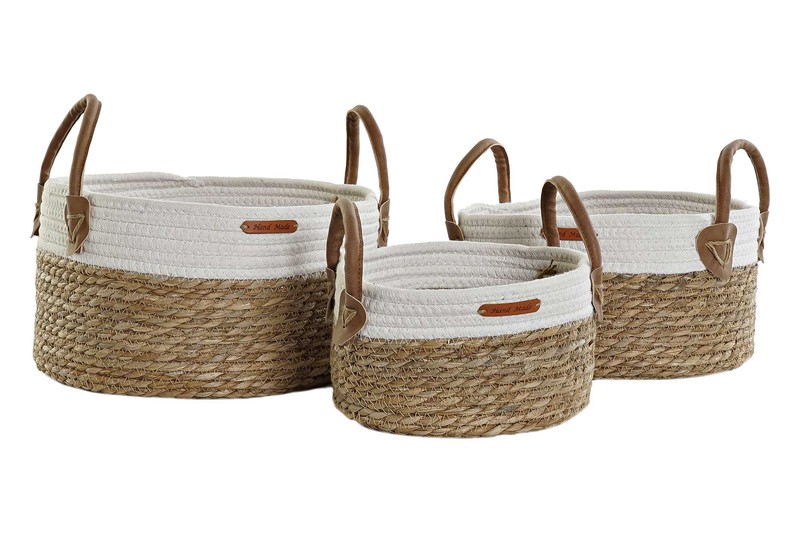 Set de 3 cestas de mimbre natural y blanco ▻ Infantdeco