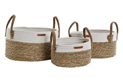 Set di 3 cestini in fibra naturale e cotone
