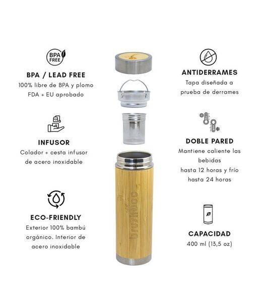 Garrafa térmica de bambu